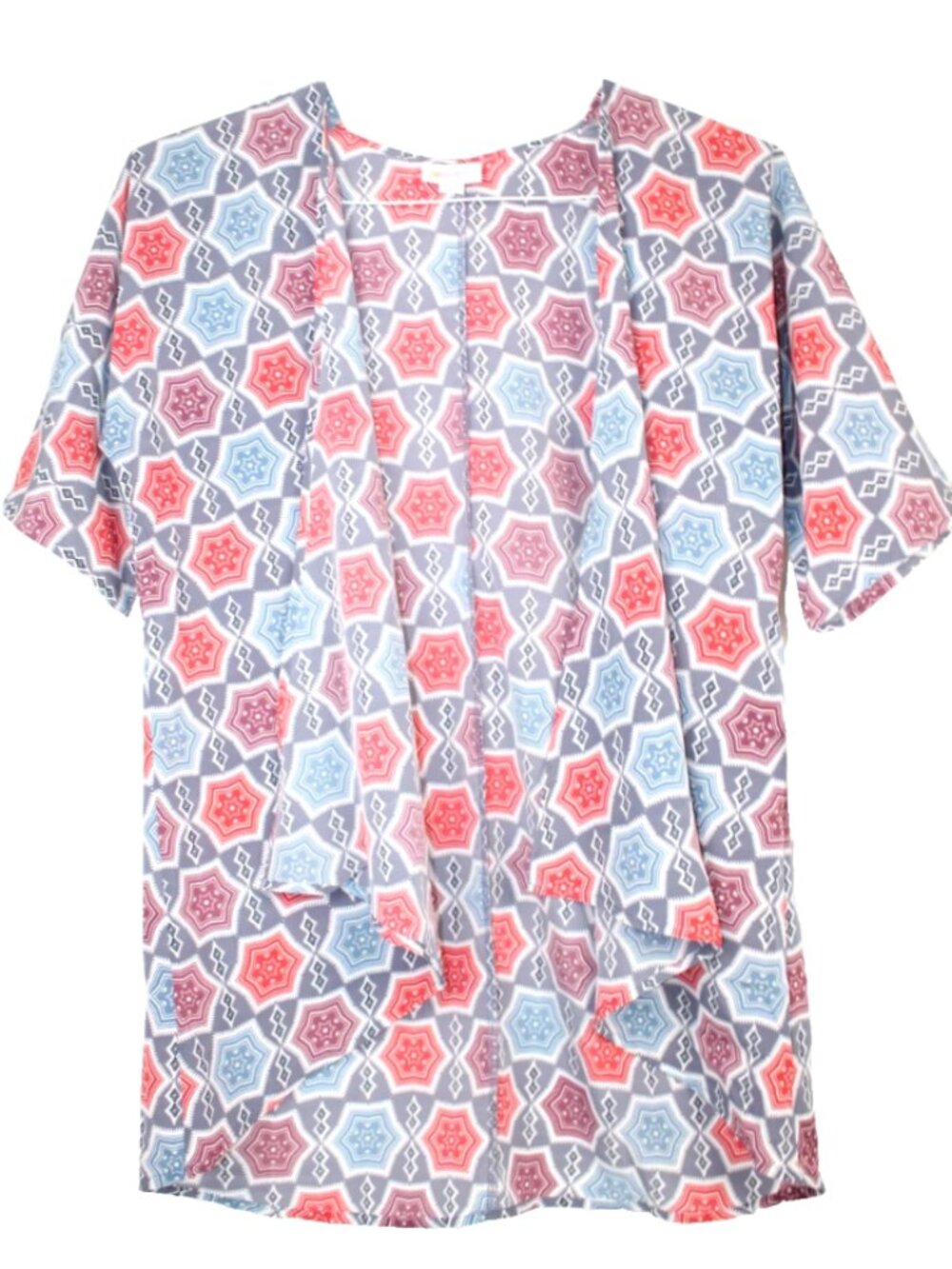 LuLaRoe BIANKA Women's Kimono Duster NWT Size 3 Sheer Blue Red Snowflake Holiday